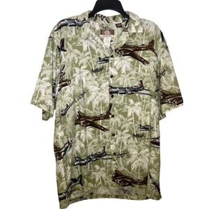 Kalaheo Hawaiian Bomber Green Palm Tree Shirt Fighter Plane Pearl Harbor Large